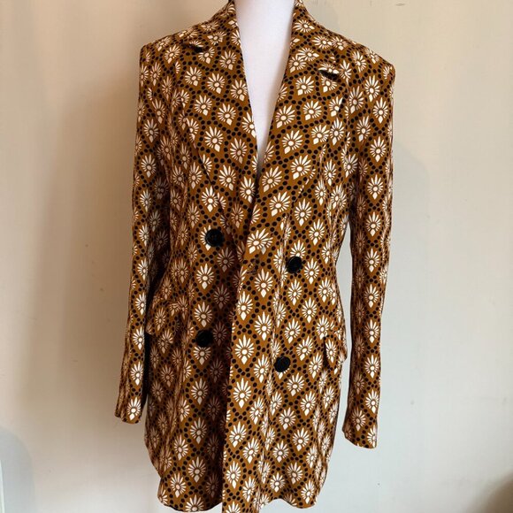 Zara Double Breasted Aztec Geometric Printed Blazer Jacket Medium NWOT - Picture 6 of 16